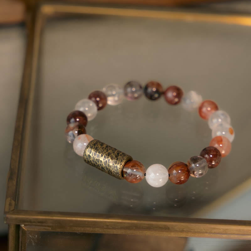 Bracelet de protection fantôme violet en quartz rutile doré et quartz hématoïde rouge et cristal blanc Buddha Stones
