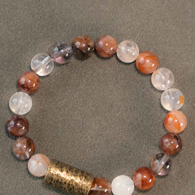 Bracelet de protection fantôme violet en quartz rutile doré et quartz hématoïde rouge et cristal blanc Buddha Stones