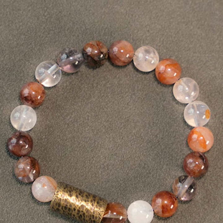 Bracelet de protection fantôme violet en quartz rutile doré et quartz hématoïde rouge et cristal blanc Buddha Stones