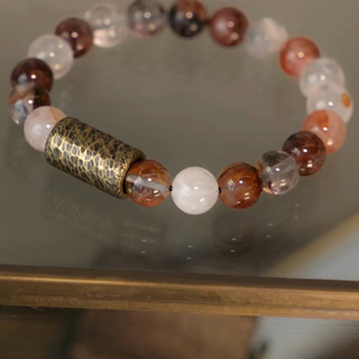 Bracelet de protection fantôme violet en quartz rutile doré et quartz hématoïde rouge et cristal blanc Buddha Stones