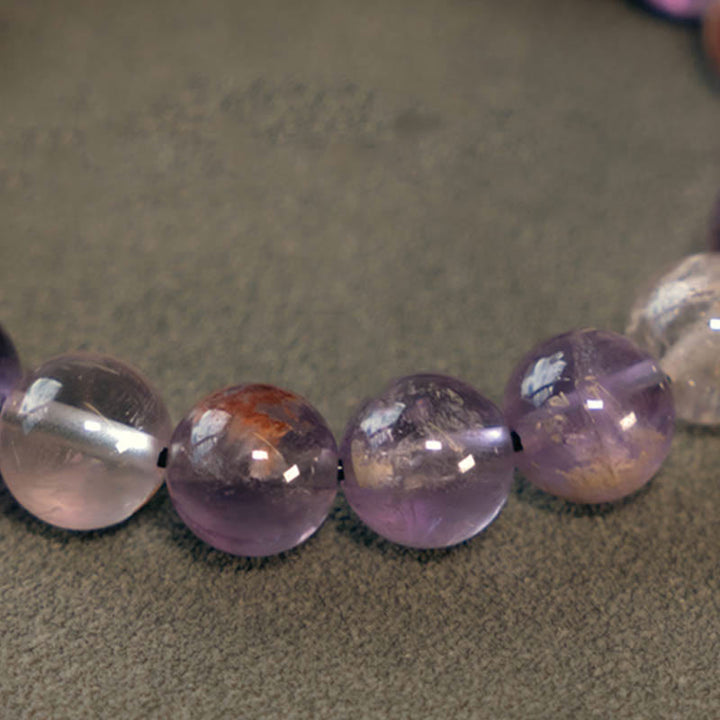Bracelet de protection fantôme violet en quartz rutile doré et quartz hématoïde rouge et cristal blanc Buddha Stones