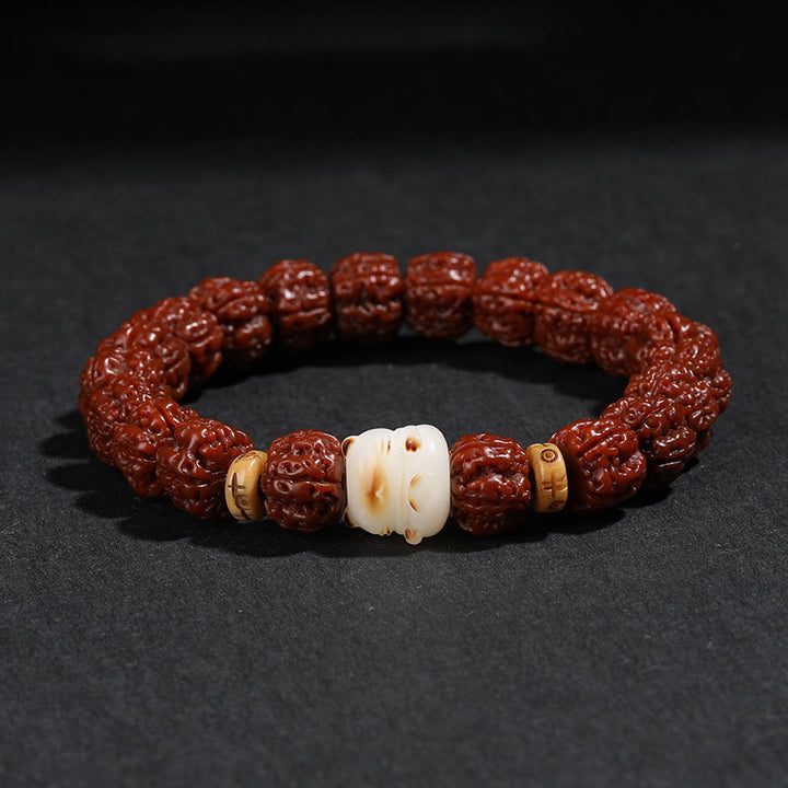 Buddha Stones Tibet Rudraksha Bodhi Graine Dzi Perle Chat Porte-Bonheur Lion Dansant Bracelet de Richesse Poignet Mala