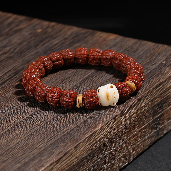Buddha Stones Tibet Rudraksha Bodhi Graine Dzi Perle Chat Porte-Bonheur Lion Dansant Bracelet de Richesse Poignet Mala
