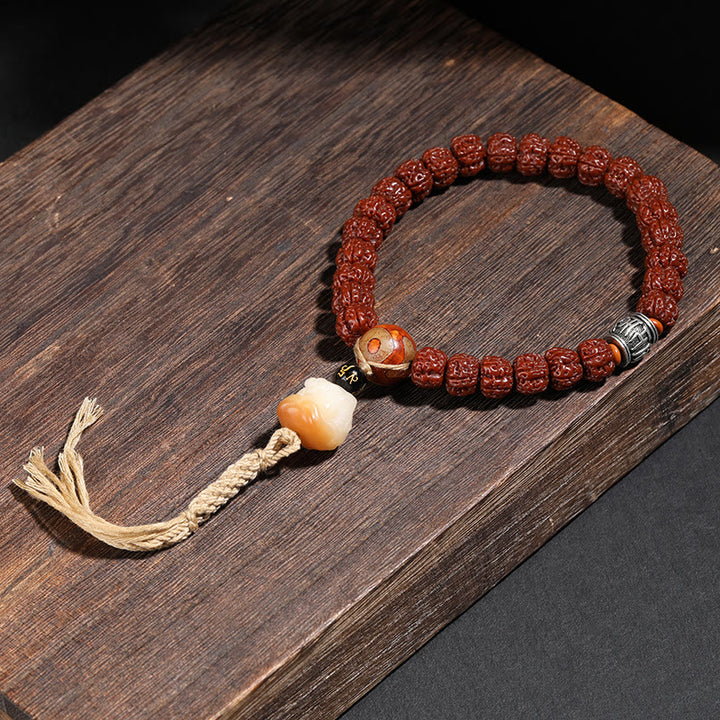 Buddha Stones Tibet Rudraksha Bodhi Graine Dzi Perle Chat Porte-Bonheur Lion Dansant Bracelet de Richesse Poignet Mala