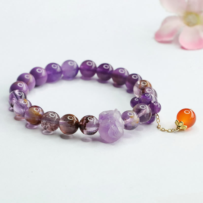 Bracelet de conscience spirituelle en pierres précieuses naturelles d'améthyste violette fantôme de Buddha Stones