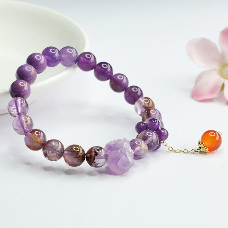 Bracelet de conscience spirituelle en pierres précieuses naturelles d'améthyste violette fantôme de Buddha Stones