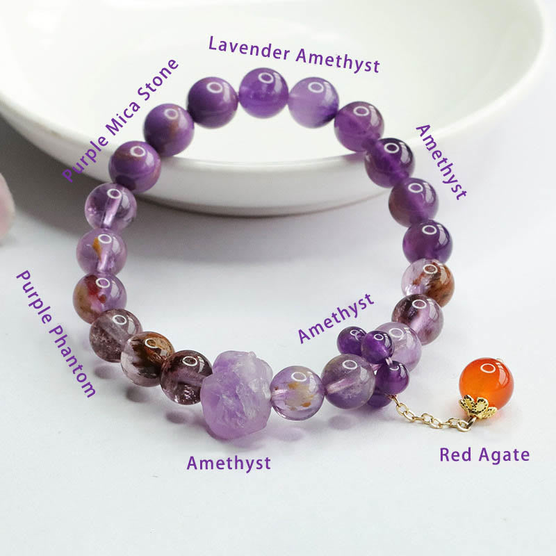 Bracelet de conscience spirituelle en pierres précieuses naturelles d'améthyste violette fantôme de Buddha Stones