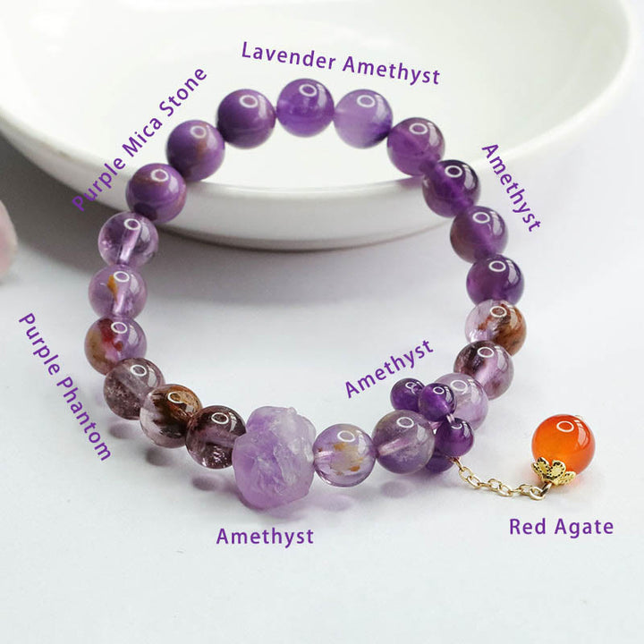 Bracelet de conscience spirituelle en pierres précieuses naturelles d'améthyste violette fantôme de Buddha Stones