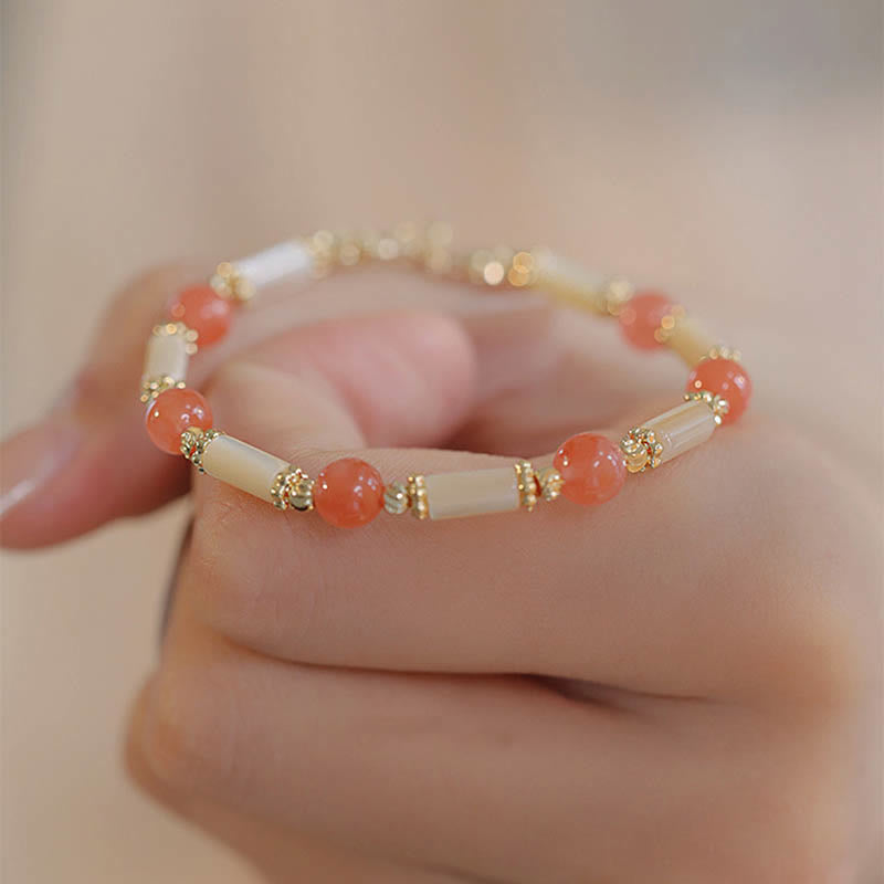 Bracelet de bénédiction en jade Hetian et agate rouge avec pierre de Tridacna et Buddha Stones