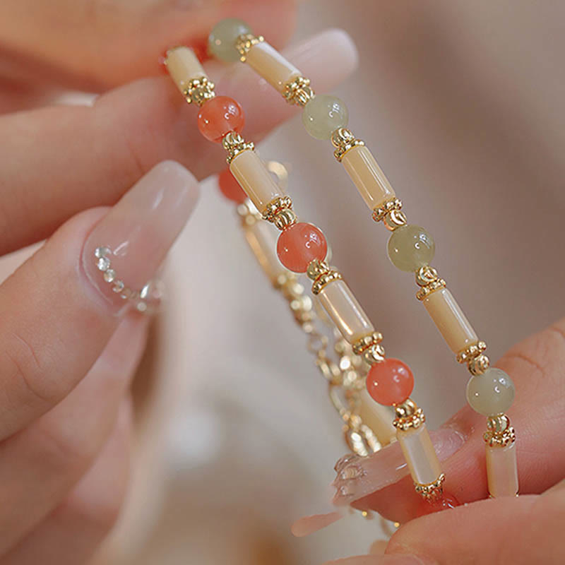 Bracelet de bénédiction en jade Hetian et agate rouge avec pierre de Tridacna et Buddha Stones