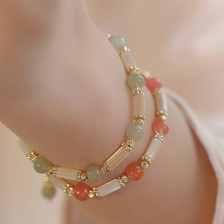 Bracelet de bénédiction en jade Hetian et agate rouge avec pierre de Tridacna et Buddha Stones