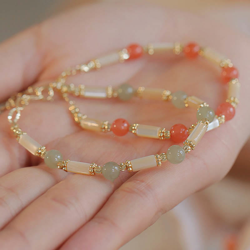 Bracelet de bénédiction en jade Hetian et agate rouge avec pierre de Tridacna et Buddha Stones