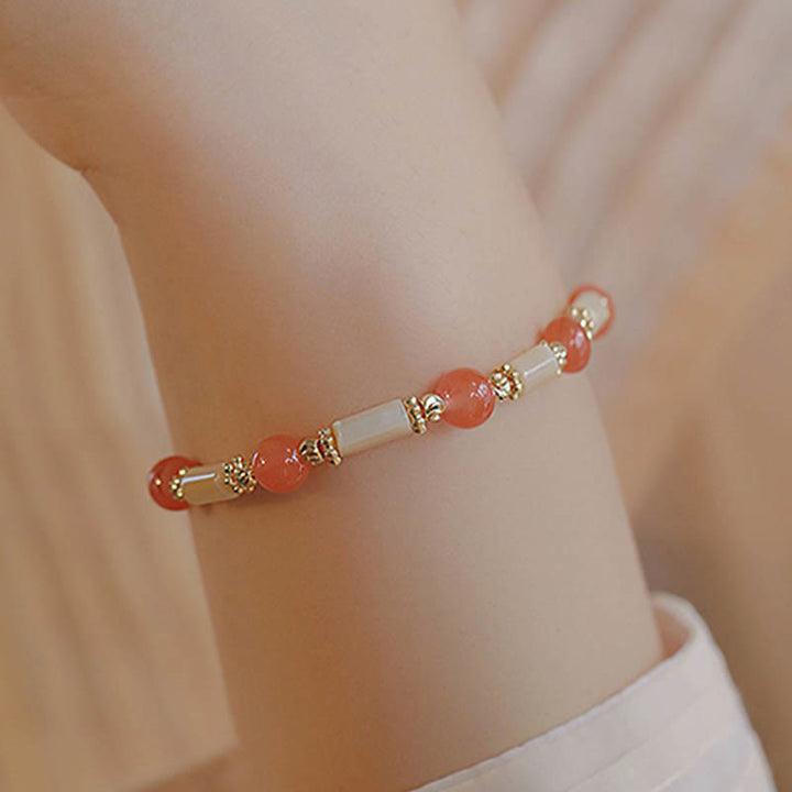 Bracelet de bénédiction en jade Hetian et agate rouge avec pierre de Tridacna et Buddha Stones