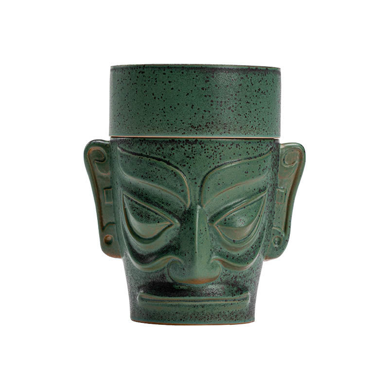 Buddha Stones Reliques de l'âge du bronze Masque de Sanxingdui Brûleur d'encens de guérison en céramique à trois étoiles