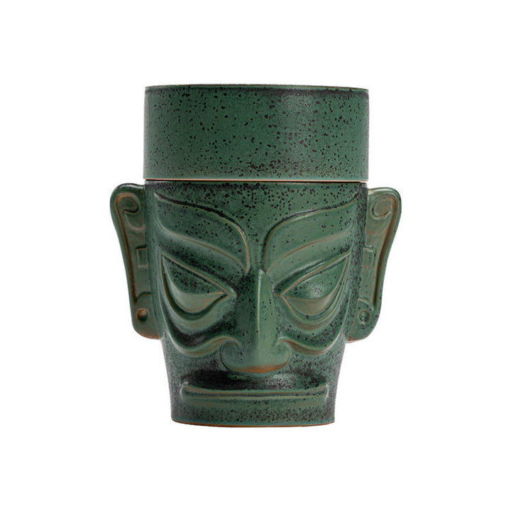 Buddha Stones Reliques de l'âge du bronze Masque de Sanxingdui Brûleur d'encens de guérison en céramique à trois étoiles