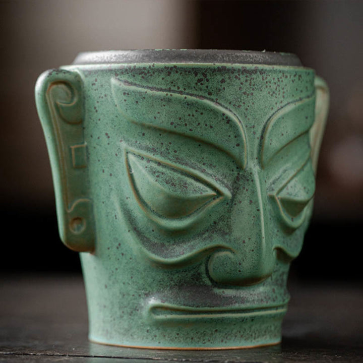 Buddha Stones Reliques de l'âge du bronze Masque de Sanxingdui Brûleur d'encens de guérison en céramique à trois étoiles