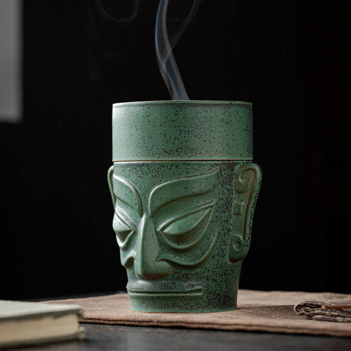 Buddha Stones Reliques de l'âge du bronze Masque de Sanxingdui Brûleur d'encens de guérison en céramique à trois étoiles