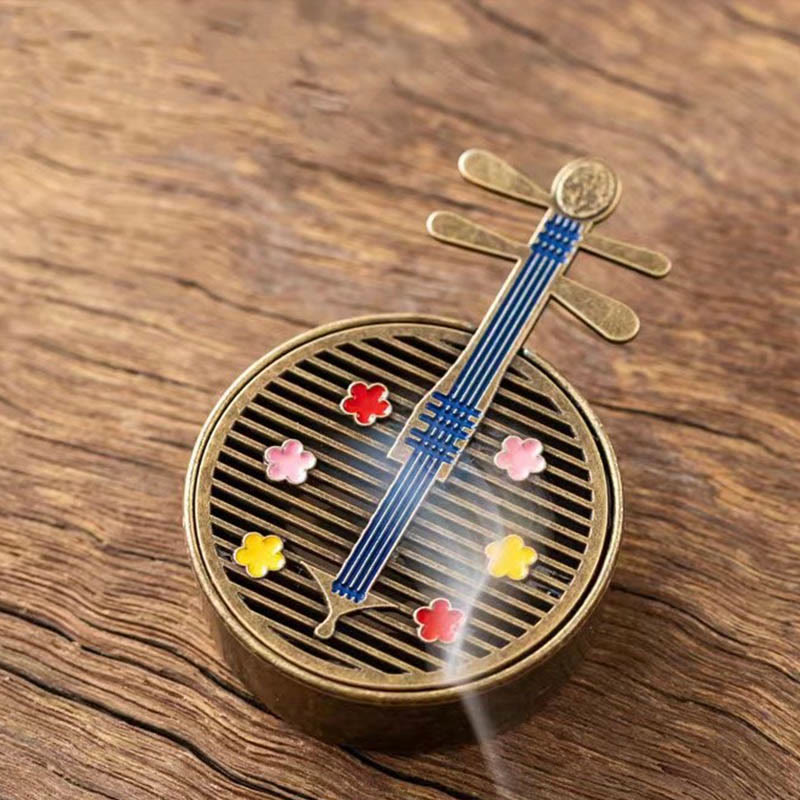Brûleur d'encens en alliage de cuivre avec petites Buddha Stones et mini gourde