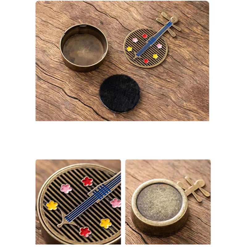 Brûleur d'encens en alliage de cuivre avec petites Buddha Stones et mini gourde