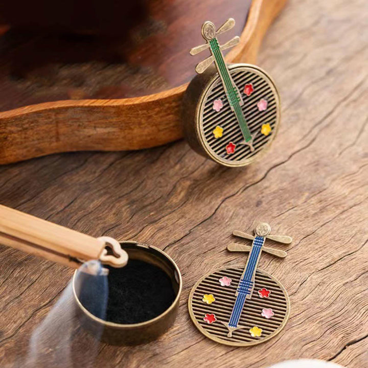 Brûleur d'encens en alliage de cuivre avec petites Buddha Stones et mini gourde