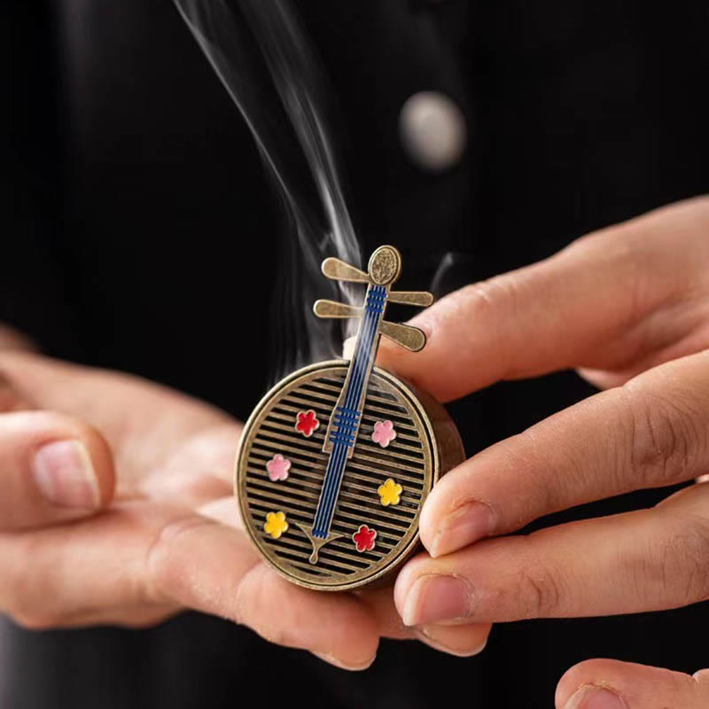 Brûleur d'encens en alliage de cuivre avec petites Buddha Stones et mini gourde