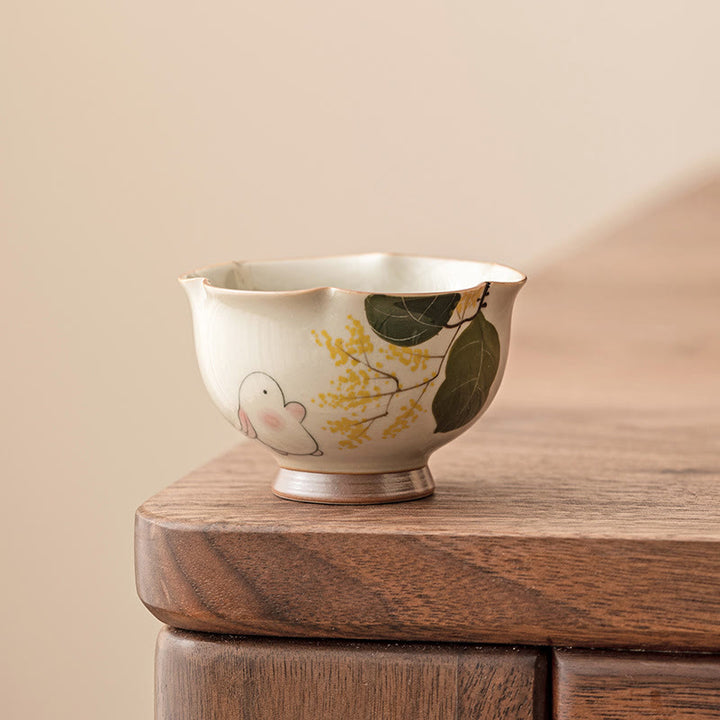 Tasse à thé en céramique peinte à la main en forme de lapin Osmanthus de petite taille avec Buddha Stones Tasse à thé Kung Fu 40 ml