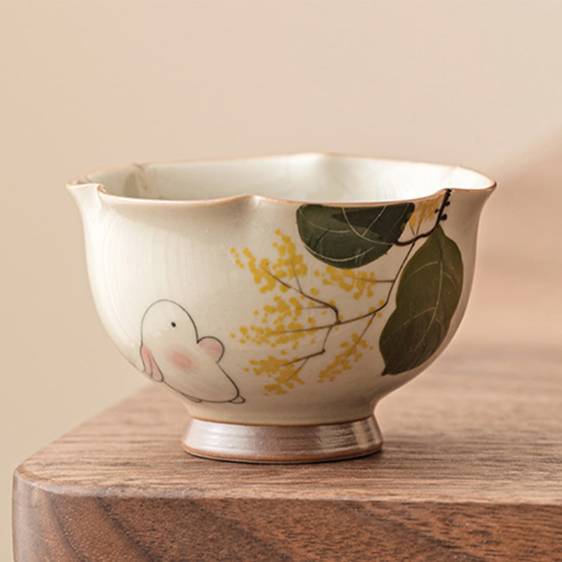 Tasse à thé en céramique peinte à la main en forme de lapin Osmanthus de petite taille avec Buddha Stones Tasse à thé Kung Fu 40 ml
