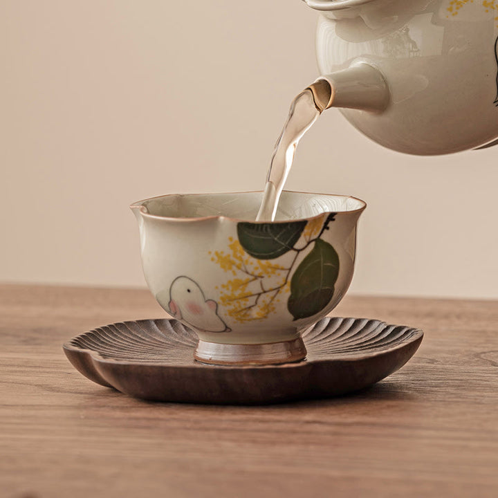 Tasse à thé en céramique peinte à la main en forme de lapin Osmanthus de petite taille avec Buddha Stones Tasse à thé Kung Fu 40 ml
