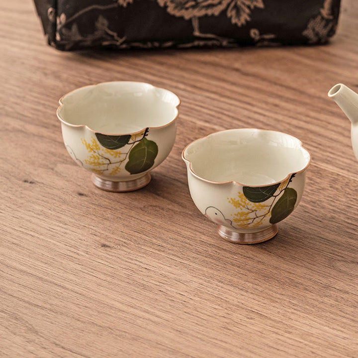 Tasse à thé en céramique peinte à la main en forme de lapin Osmanthus de petite taille avec Buddha Stones Tasse à thé Kung Fu 40 ml