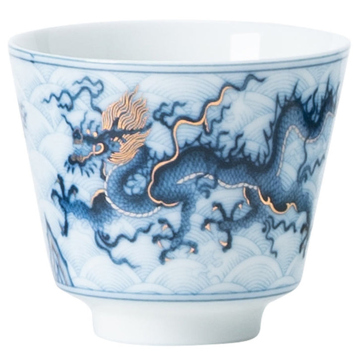 Petite tasse à thé en céramique à motif de dragon bleu et blanc Buddha Stones Tasses à thé Kung Fu 45 ml