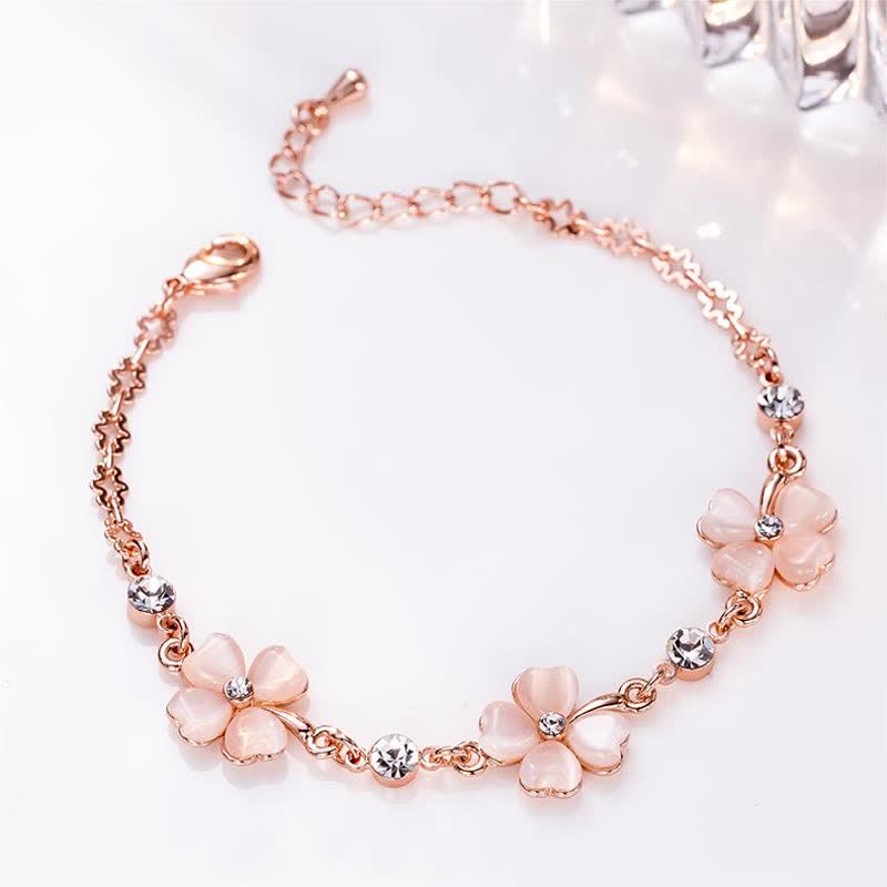 Bracelet chaîne d'amour en cristal rose avec trèfle à quatre feuilles et Buddha Stones