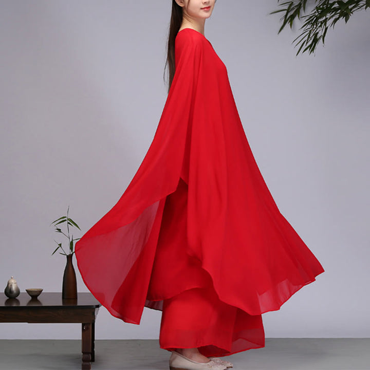 Robe mi-longue à motif simple Buddha Stones , pantalon à jambe large, vêtements de méditation, de pratique spirituelle zen, de yoga et de danse - Rouge - 2 pièces (robe et pantalon) - US8-10，UK/AU12-14，EU40-42 (2XL) - image 10