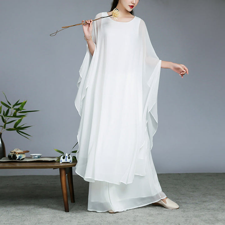 Robe mi-longue à motif simple Buddha Stones , pantalon à jambe large, vêtements de méditation, de pratique spirituelle zen, de yoga et de danse - Blanc - 2 pièces (robe et pantalon) - US8-10，UK/AU12-14，EU40-42 (2XL) - image 0