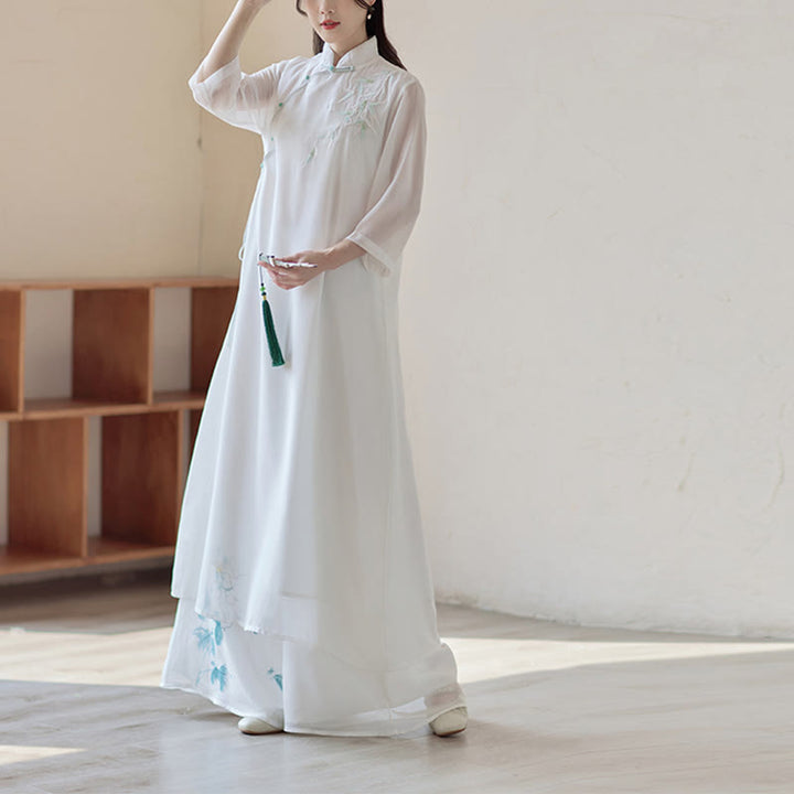 Robe Cheongsam en bambou Buddha Stones, robe mi-longue, pantalon large, vêtements de pratique spirituelle zen pour la méditation - image 0