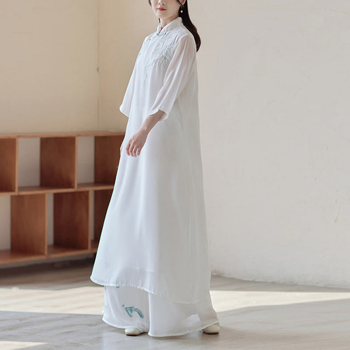 Robe Cheongsam en bambou Buddha Stones, robe mi-longue, pantalon large, vêtements de pratique spirituelle zen pour la méditation - image 3