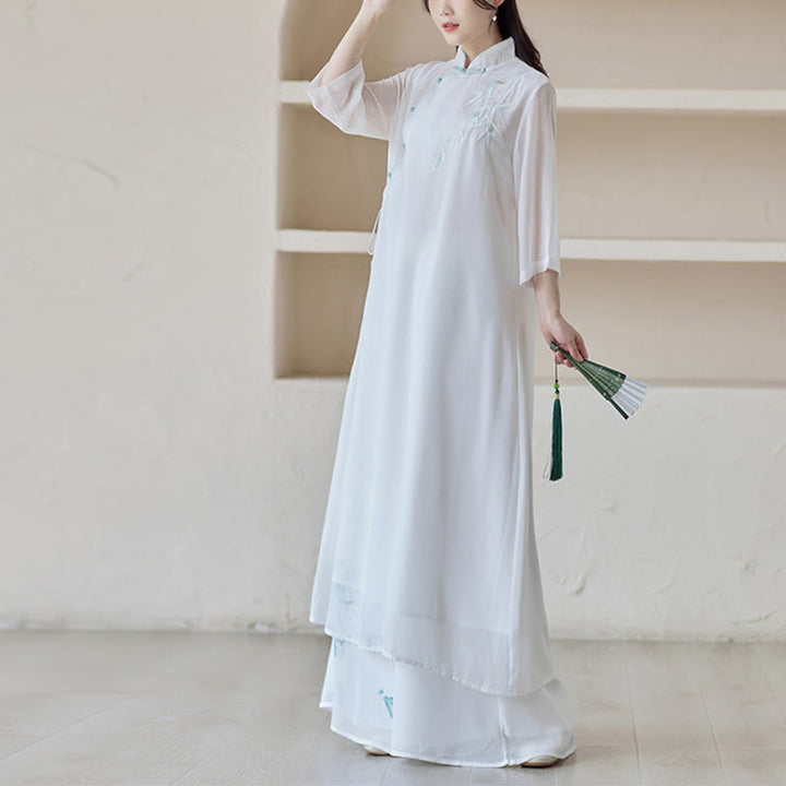 Robe Cheongsam en bambou Buddha Stones, robe mi-longue, pantalon large, vêtements de pratique spirituelle zen pour la méditation - image 4