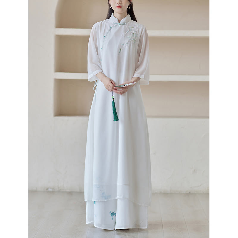 Robe Cheongsam en bambou Buddha Stones, robe mi-longue, pantalon large, vêtements de pratique spirituelle zen pour la méditation - image 5