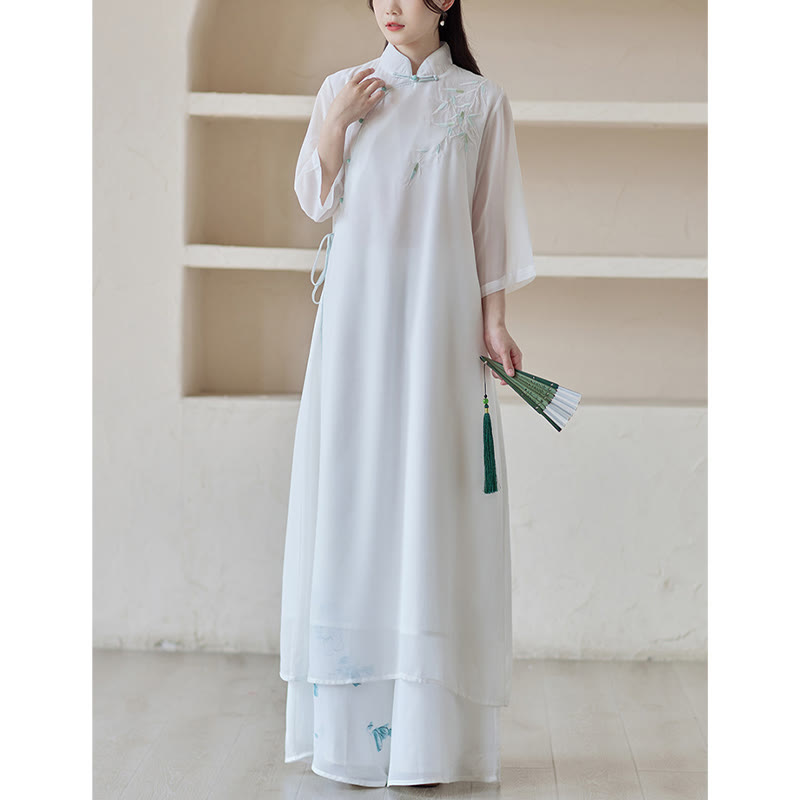 Robe Cheongsam en bambou Buddha Stones, robe mi-longue, pantalon large, vêtements de pratique spirituelle zen pour la méditation - image 6