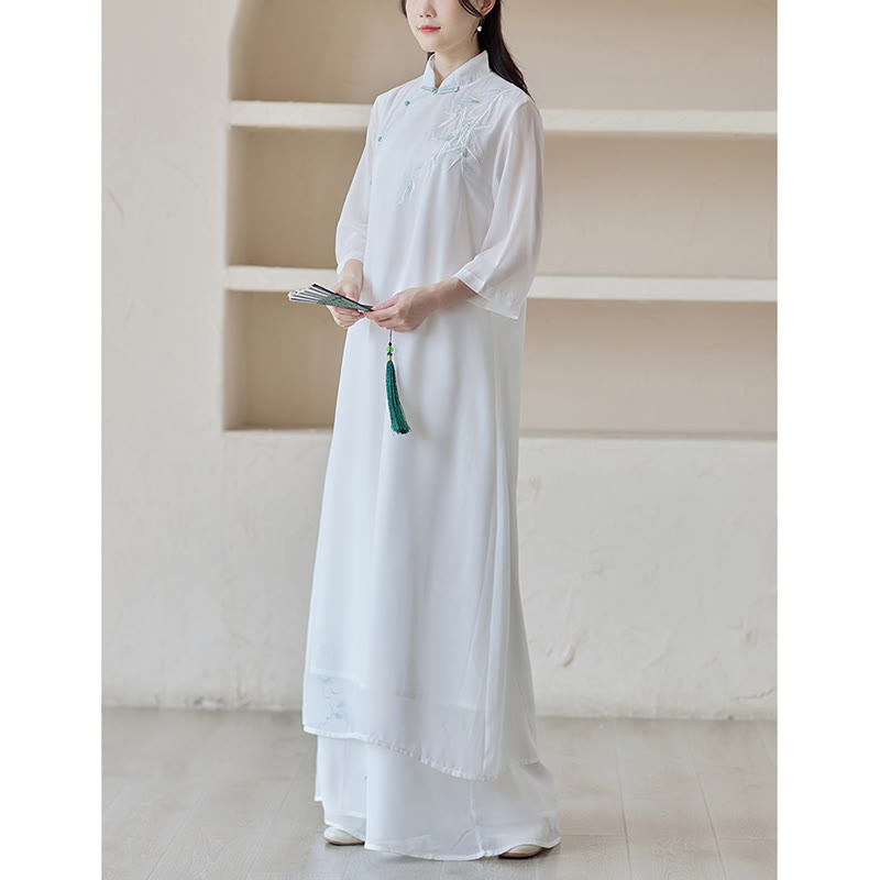 Robe Cheongsam en bambou Buddha Stones, robe mi-longue, pantalon large, vêtements de pratique spirituelle zen pour la méditation - image 8
