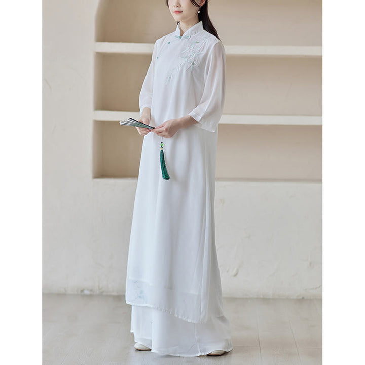 Robe Cheongsam en bambou Buddha Stones, robe mi-longue, pantalon large, vêtements de pratique spirituelle zen pour la méditation - image 8