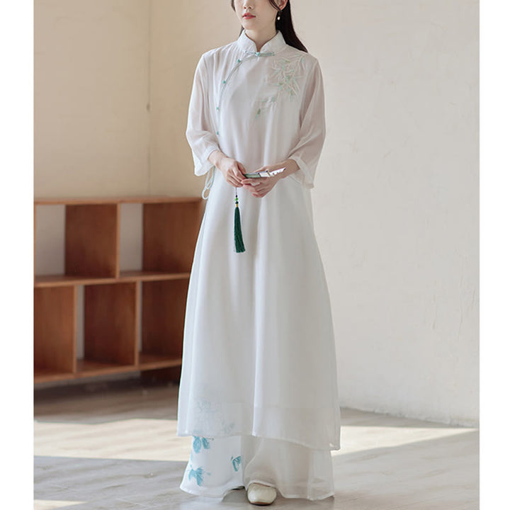 Robe Cheongsam en bambou Buddha Stones, robe mi-longue, pantalon large, vêtements de pratique spirituelle zen pour la méditation - image 2