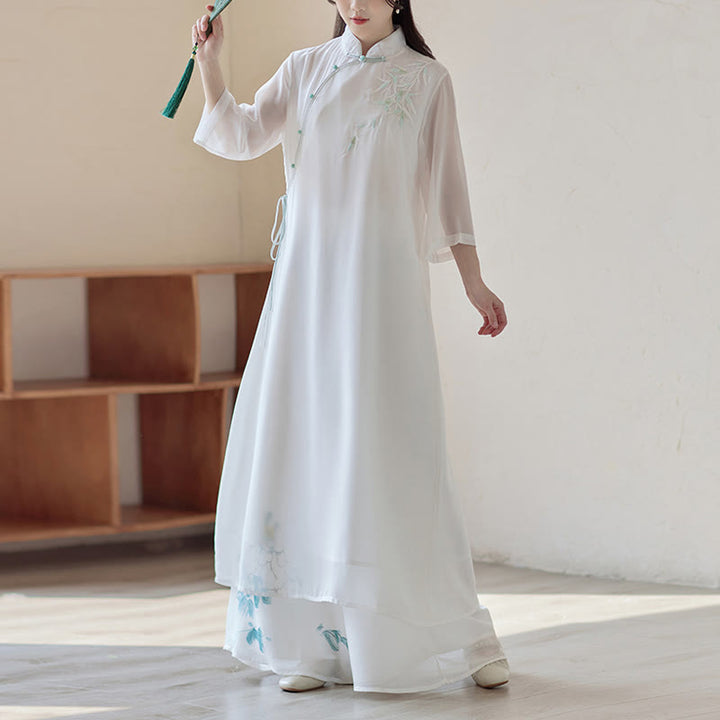 Robe Cheongsam en bambou Buddha Stones, robe mi-longue, pantalon large, vêtements de pratique spirituelle zen pour la méditation - image 1