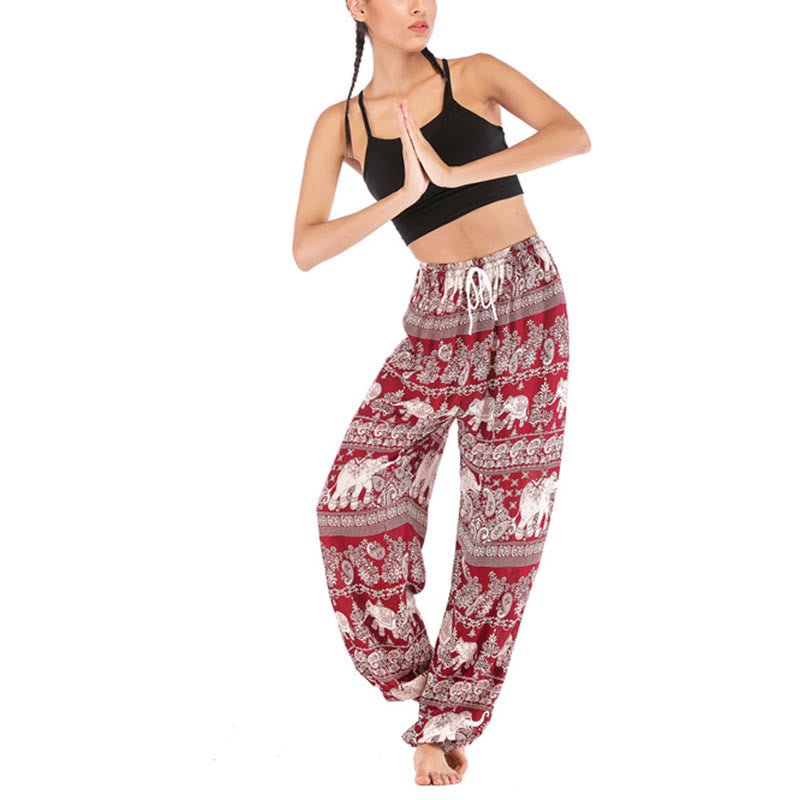 Pantalon de yoga ample à motif d'éléphant avec Buddha Stones et pantalon sarouel pour femme - image 1