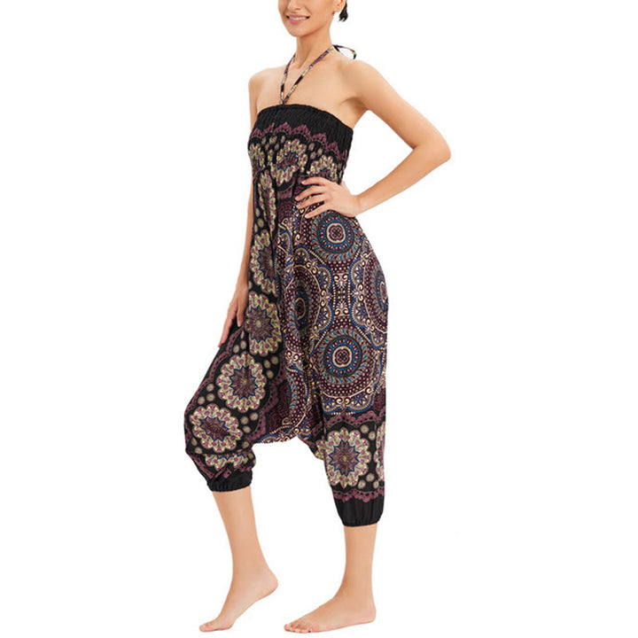Pantalon sarouel ample à smocks avec motif de fleurs mandala et deux styles de Buddha Stones - image 10