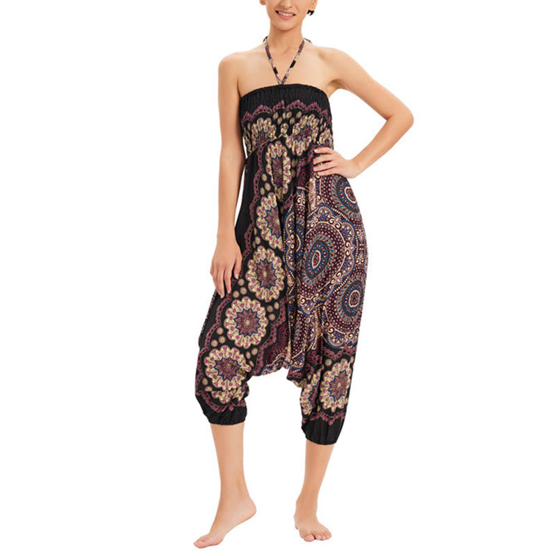 Pantalon sarouel ample à smocks avec motif de fleurs mandala et deux styles de Buddha Stones - image 11