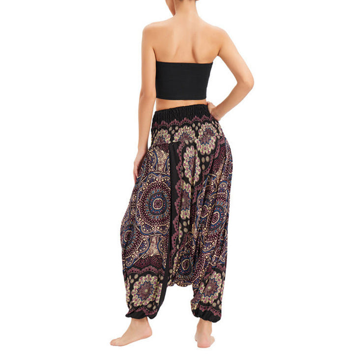 Pantalon sarouel ample à smocks avec motif de fleurs mandala et deux styles de Buddha Stones - image 9