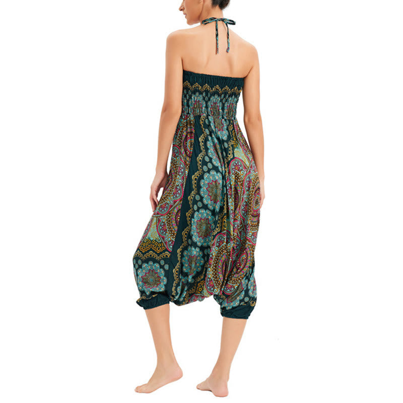 Pantalon sarouel ample à smocks avec motif de fleurs mandala et deux styles de Buddha Stones - image 5