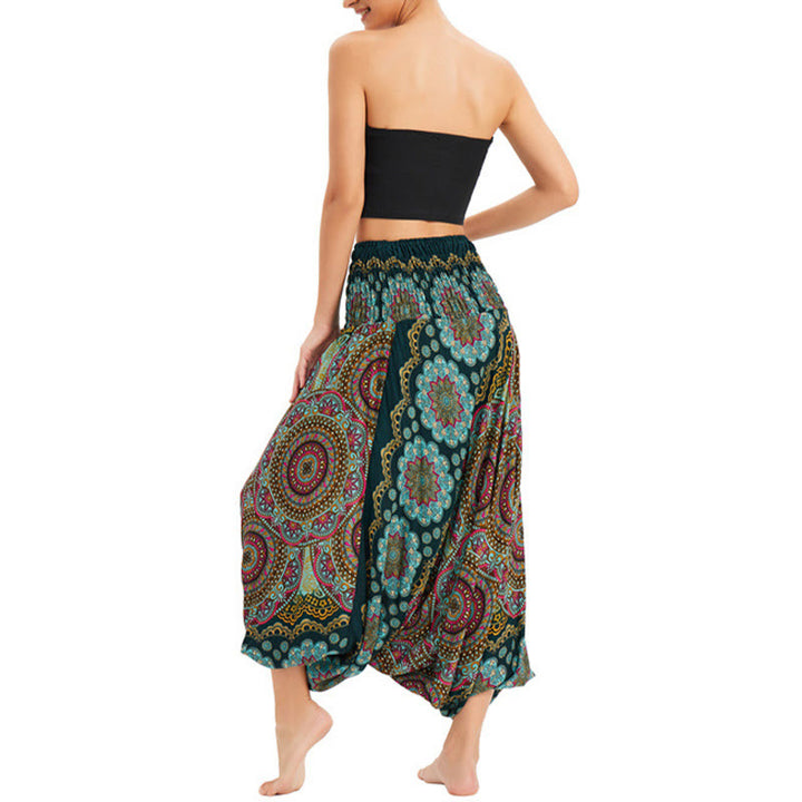 Pantalon sarouel ample à smocks avec motif de fleurs mandala et deux styles de Buddha Stones - image 2