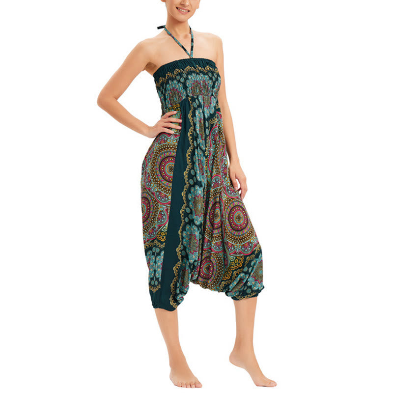 Pantalon sarouel ample à smocks avec motif de fleurs mandala et deux styles de Buddha Stones - image 4