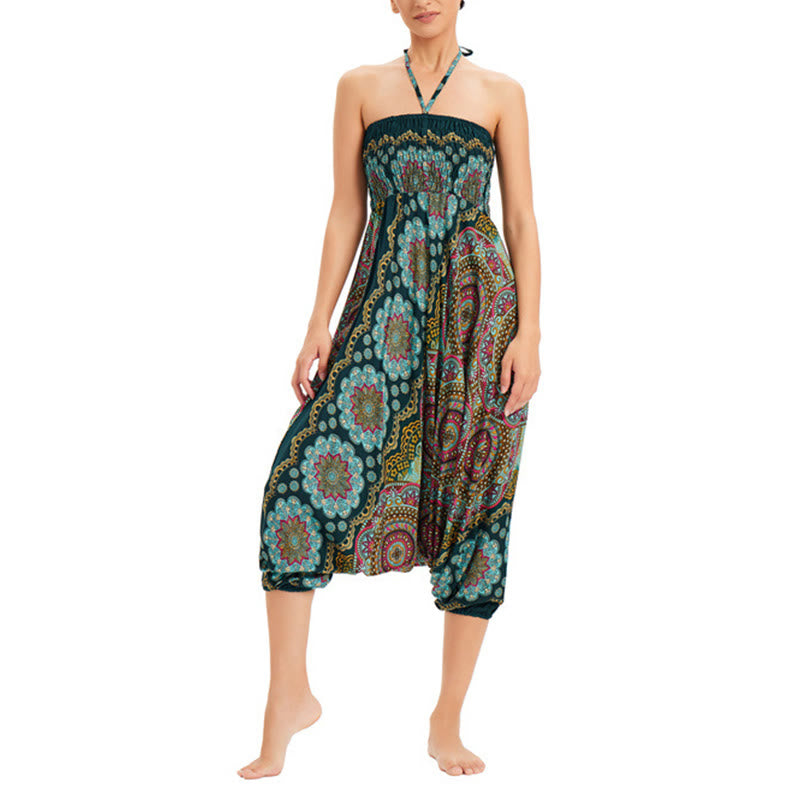 Pantalon sarouel ample à smocks avec motif de fleurs mandala et deux styles de Buddha Stones - image 3